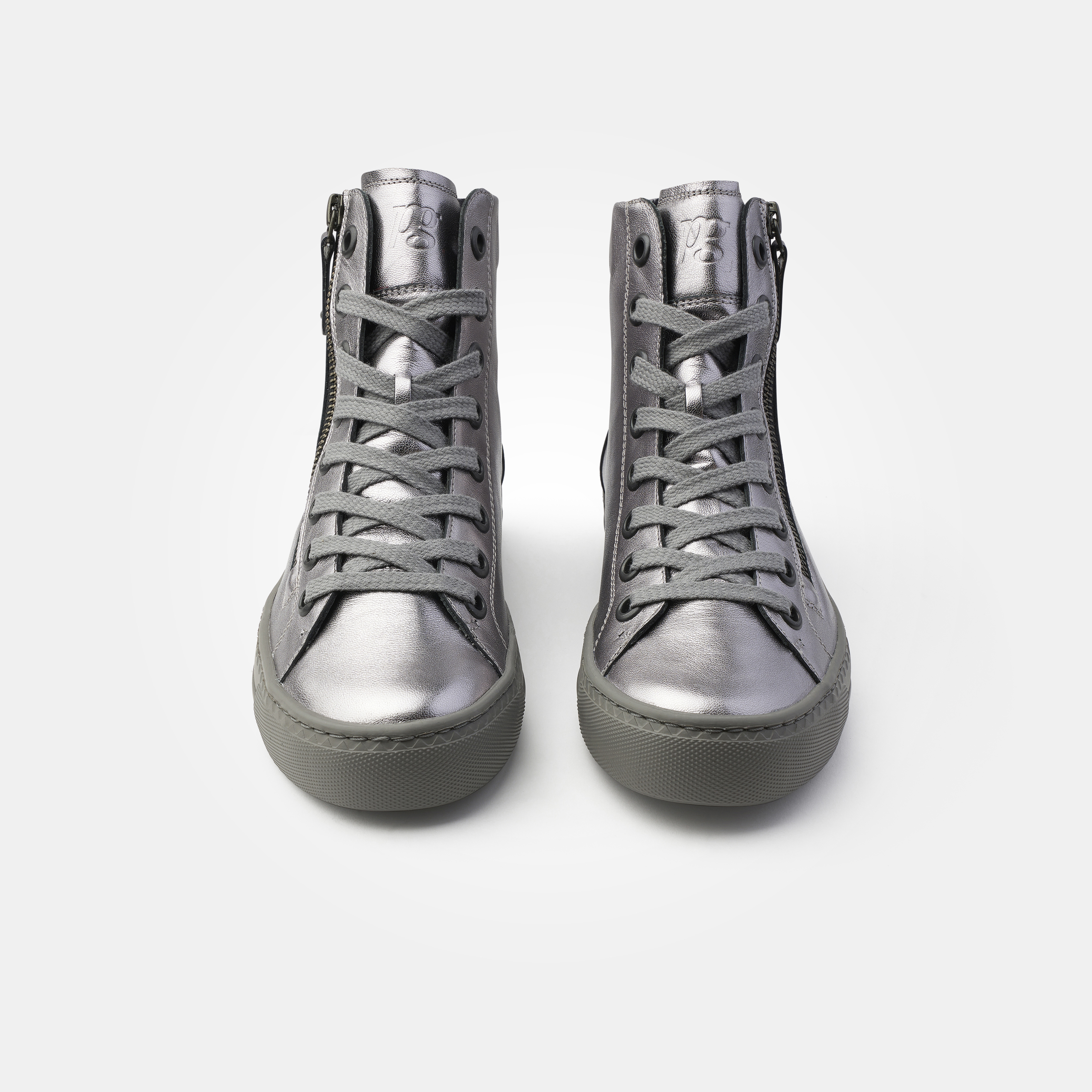silver high top sneakers