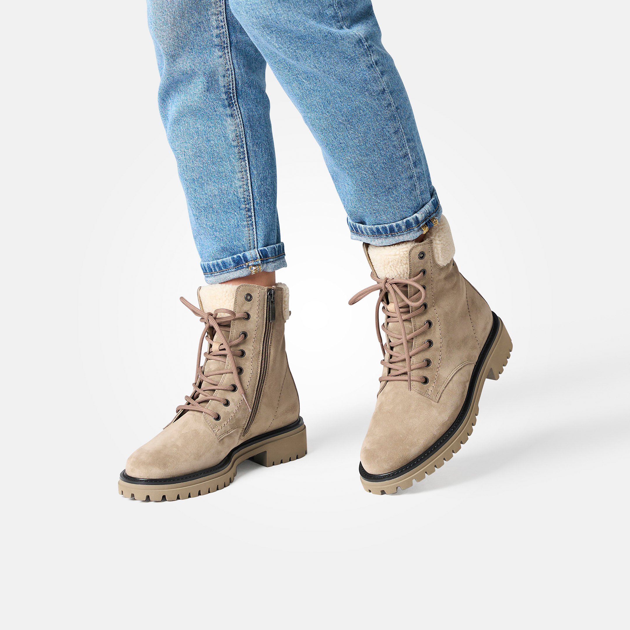 Paul Green Men\'s Lace-Up Combat Boots in Taupe Lace-up boots with warm lining, in brown - Paul Green main image 3